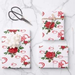 Hearts Butterflies and Flowers Wrapping Paper Sheet