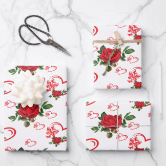 Hearts Butterflies and Flowers Wrapping Paper Sheet