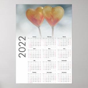 Hearts Calendar 2022 Poster - Sunday first