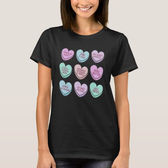Hearts Candy Speech Language Pathologist SLP Valen T-Shirt (Front)