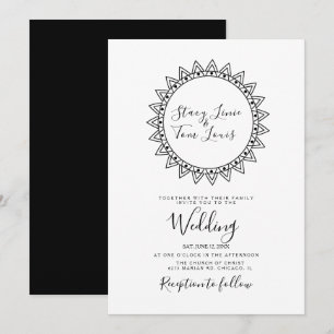  Hearts Circular Frame Black White Wedding  Invitation