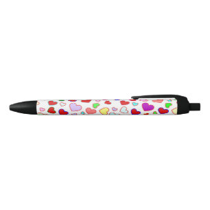 Hearts Colourful Multi on White Black Ink Black Pen