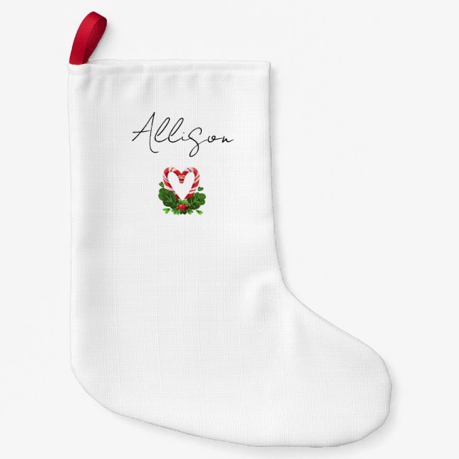 Hearts Come Home For Christmas Candy Cane Holiday Small Christmas Stocking (Front)