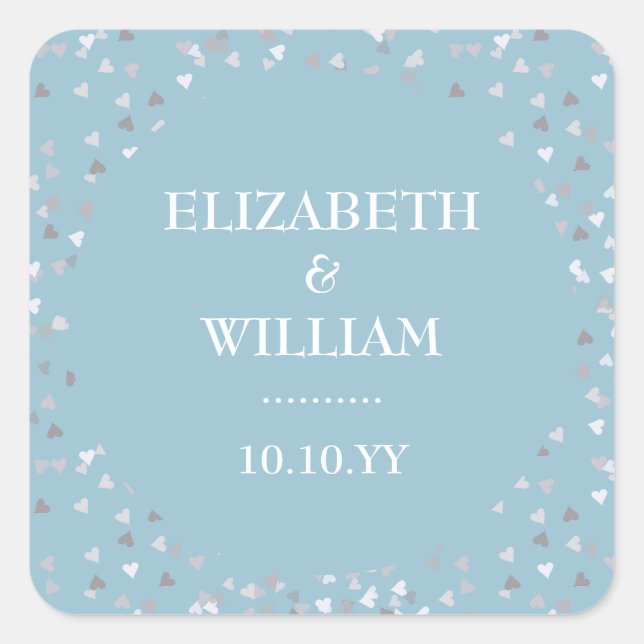 Hearts Confetti Wedding Square Sticker (Front)