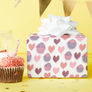 Hearts, Cupcakes pattern Wrapping Paper