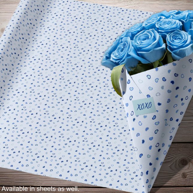 Hearts - Darker Blues on Light Blue - Rolls Wrapping Paper (Hearts - 1Dark Blue on Light Blue - Rolls Wrapping Paper-Roses-by Leapfroglisics Shop)