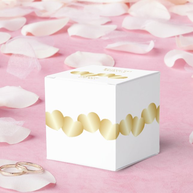 Hearts Design Gold Coloured Wedding Favour Box (Wedding)
