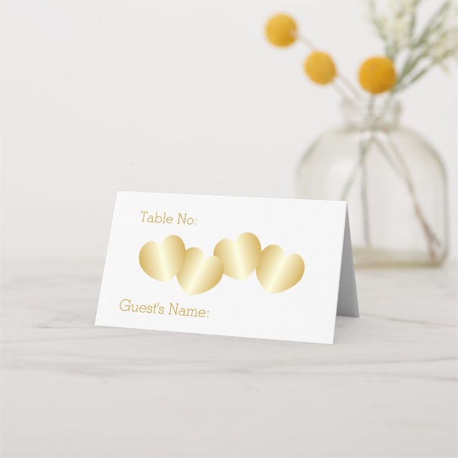 Hearts Design Gold Coloured Wedding Place Card (Front)
