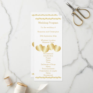 Hearts Design Gold Coloured Wedding Programme