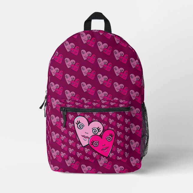 Hearts Design Printed Backpack (Front)