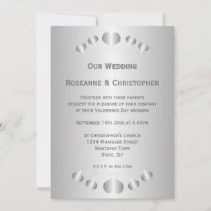 Hearts Design Silver Coloured Background Wedding Invitation