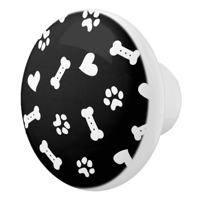 Hearts Dog Paws And Bones Black  Ceramic Knob (Right)