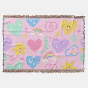 Hearts & Doodles Blanket – Soft Pastel Cuteness