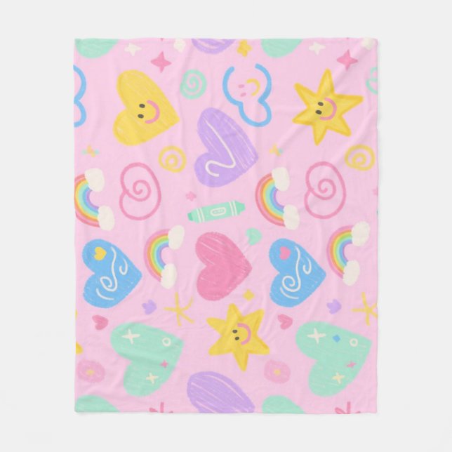 Hearts & Doodles Blanket – Soft Pastel Cuteness (Front)