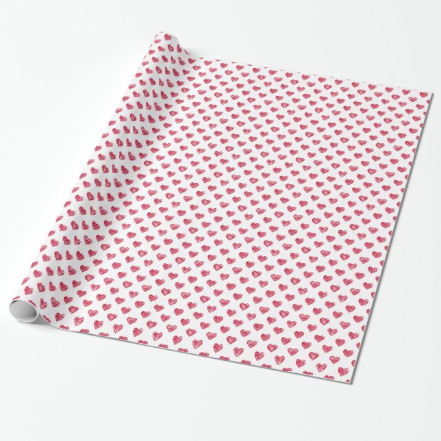 Hearts Doodles Pattern | Red Valentine's Day Wrapping Paper (Unrolled)