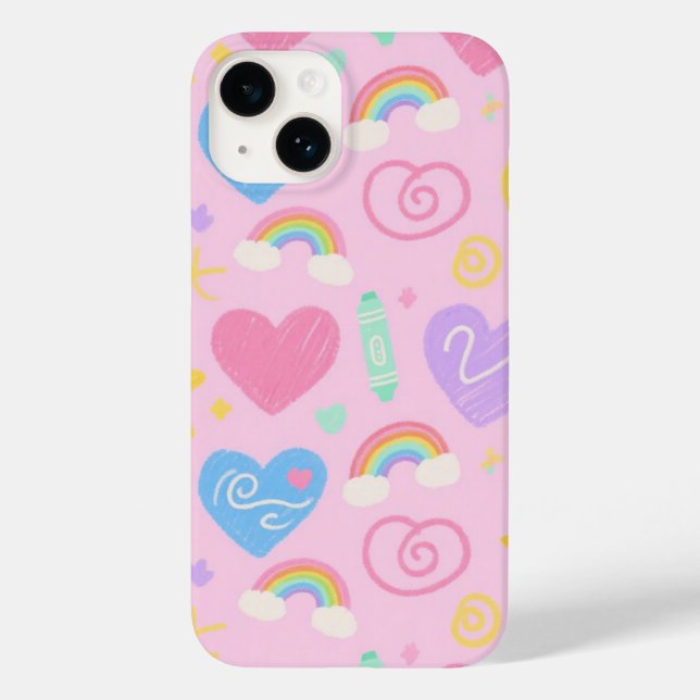 Hearts & Doodles Phone Case – Kawaii Kidcore Vibe (Back)