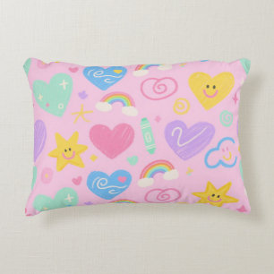 Hearts & Doodles Throw Pillow Cute Kidcore Accent