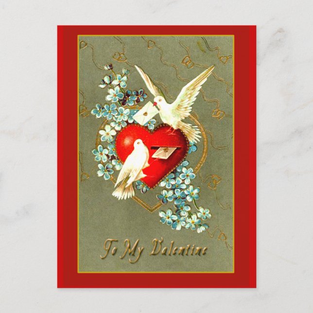 Hearts, Doves and Valentine Greetings Holiday Postcard (Front)