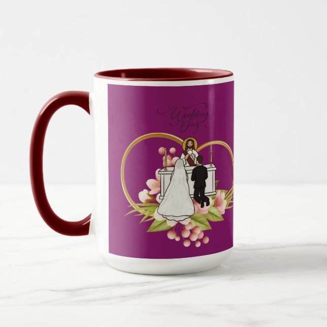 Hearts entwined magenta mug (Left)