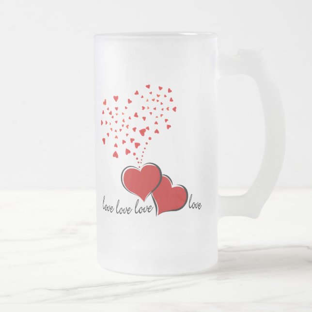 Hearts Explosion Frosted Glass Beer Mug (Right)