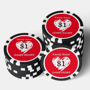 Hearts Family Game Night Fun Personalised Poker Chips