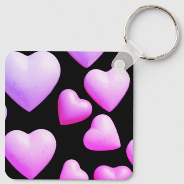 Hearts Filled With True Love Black Background Key Ring (Back)