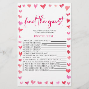 Hearts Find The Guest Bridal Shower Game Stationery