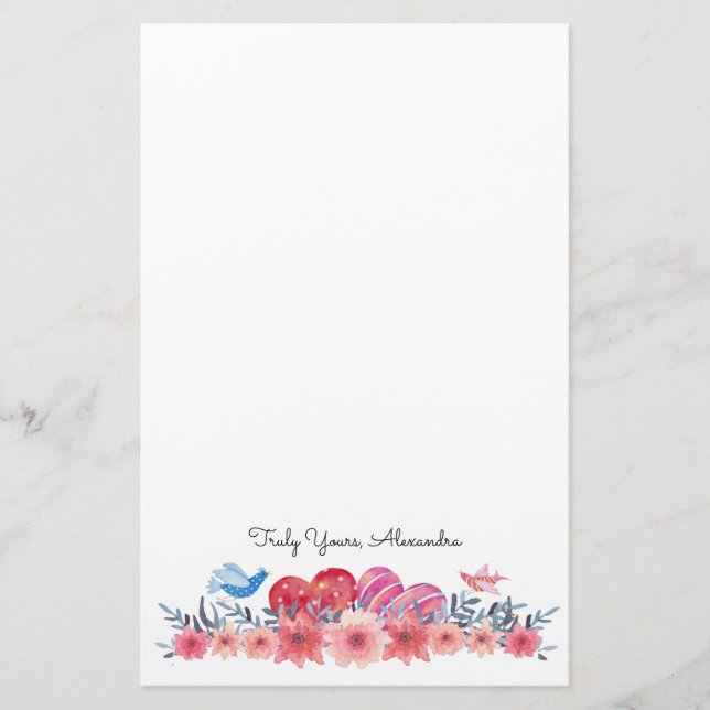 Hearts, Flowers, and Little Birds | So Cute Stationery (Front)