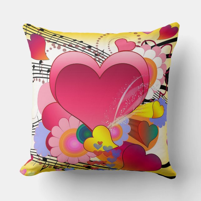 Hearts, Flowers and Music Notes Cushion (Front)