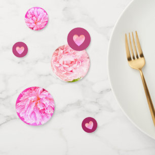 Hearts & flowers on rose gold confetti