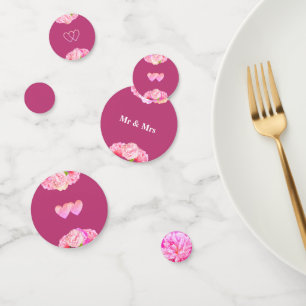 Hearts & flowers on rose gold wedding confetti