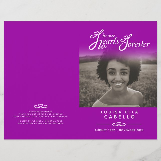 Hearts forever funeral service program purple (Front)