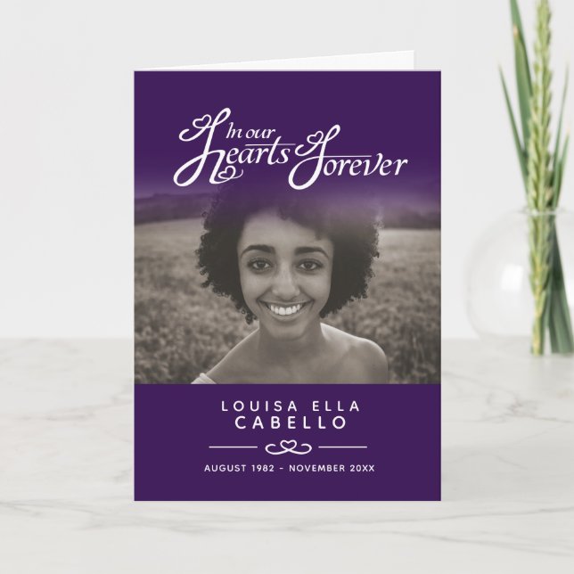 Hearts forever funeral service program purple programme (Front)