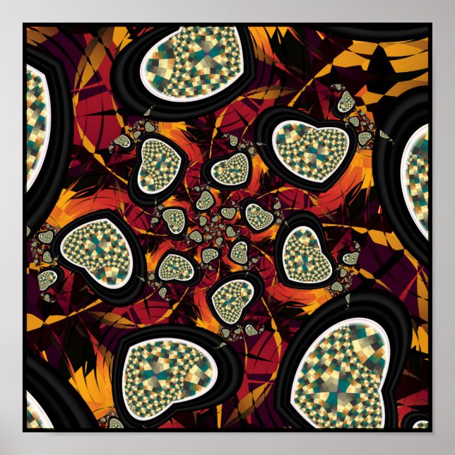 Hearts Fractal Pattern Poster (Front)