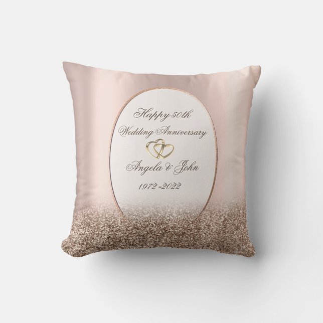  Hearts Frame Rose Gold Glitter 50th Anniversary  Cushion (Front)