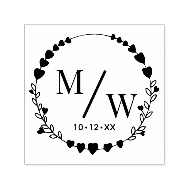 Hearts Frm Couple 2 Initial Monogram Diag Spacer D Self-inking Stamp (Design)