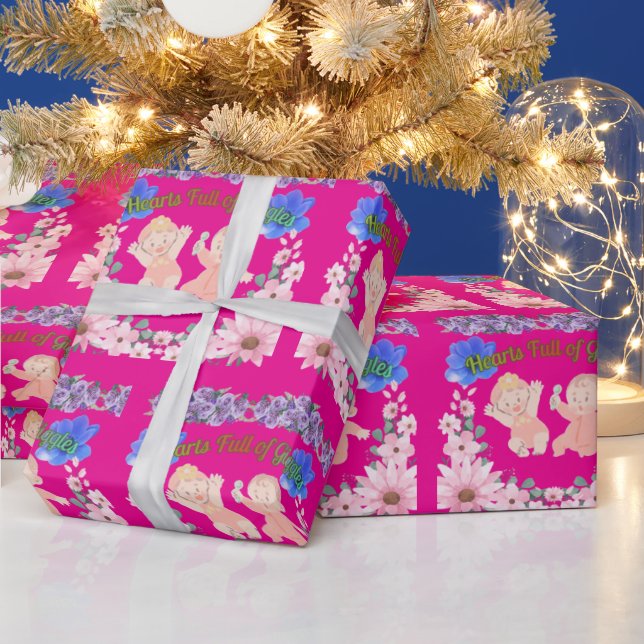 Hearts full of Giggles hot pink Wrapping Paper (Holidays)