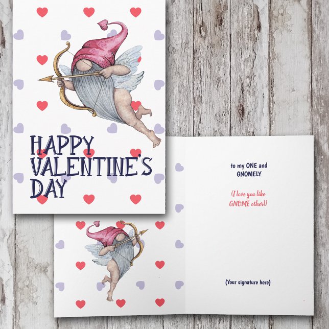 Hearts Funny Valentine Cupid Gnome Sweetheart Holiday Card (Creator Uploaded)