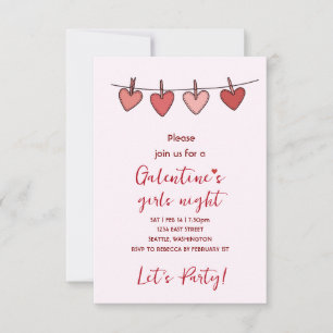 Hearts Galentines Love Pattern Party Invitation