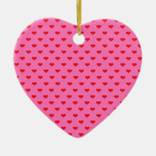 Hearts Galore, red hearts on pink, Ceramic Tree Decoration