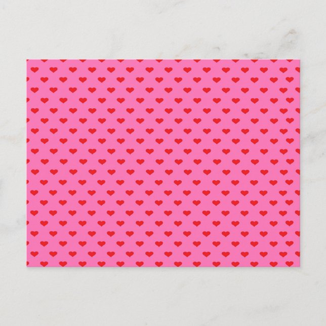 Hearts Galore, red hearts on pink, Postcard (Front)