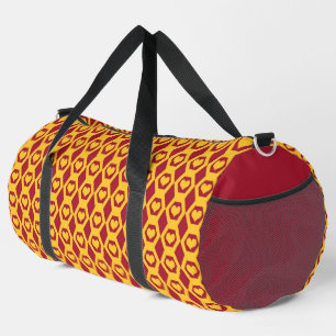 Hearts Garnet Gold Hexagon Pattern Large Duffle Bag