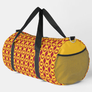 Hearts Garnet Gold Hexagon Pattern Large Duffle Bag
