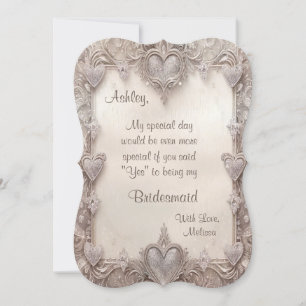 Hearts Glitter Glam Will You Be My Bridesmaid Invitation