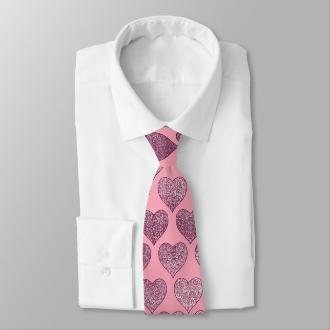 Hearts Glitter Pattern Tie (Tied)