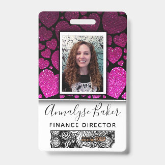 Hearts Glitter Professional CNA Nurse Photo Name ID Badge