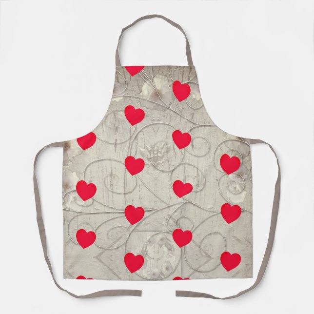 Hearts & Grey All-Over Print Apron (Front)