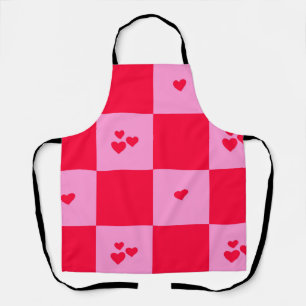 Hearts Grid pink and red Apron