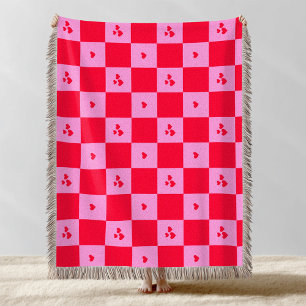 Hearts Grid pink and red Throw Blanket