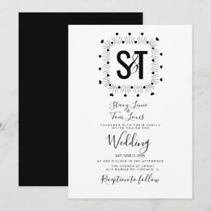  Hearts Hand Drawn Black White Wedding Invitation